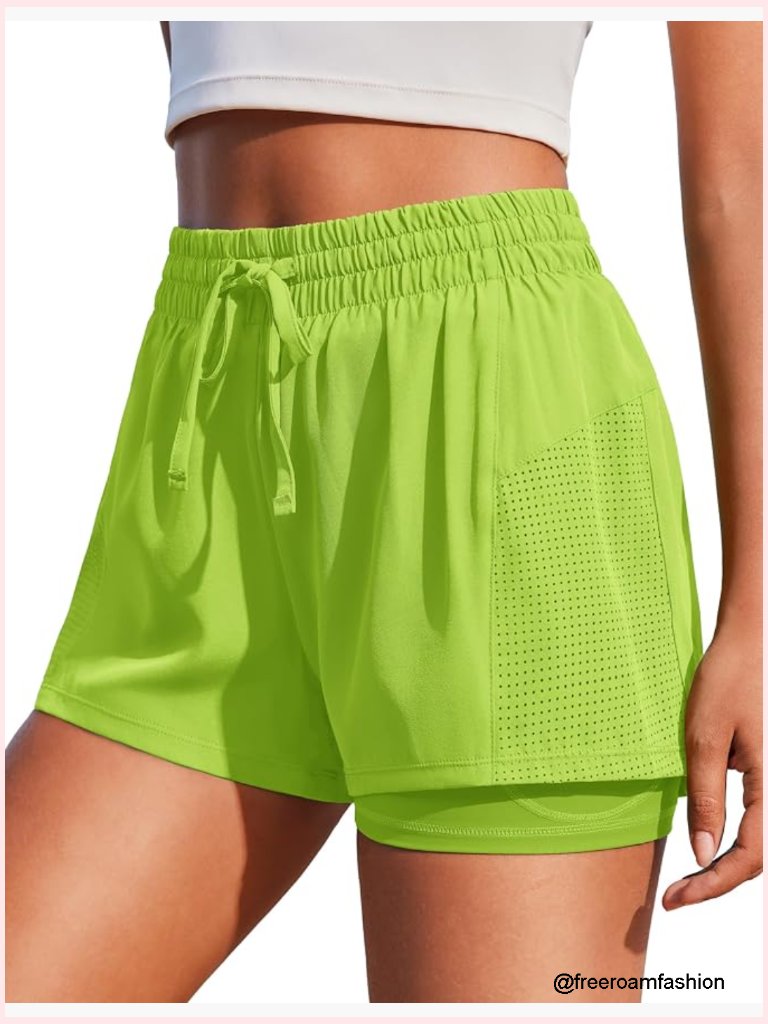 High Waist Running Shorts With Liner Pockets Quick Dry Athletic Workout